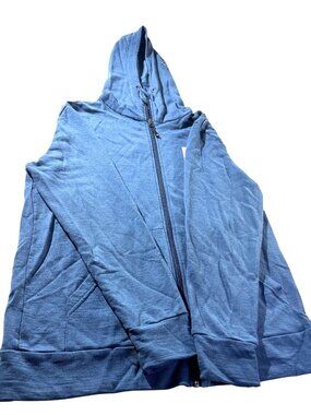Mons Royale Blue Merino Wool Full-Zip Hoodie Large With Thumbholes